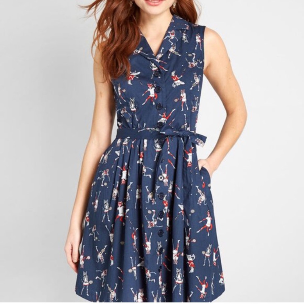 NWT ModCloth Community Brunch Shirt Dress - Navy Animal Print - Size 2
